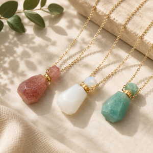Gemstone Perfume Bottle Pendant Necklace